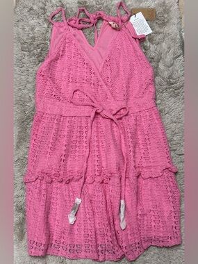Surf Gypsy- Pink Crochet Tiered Summer Dress